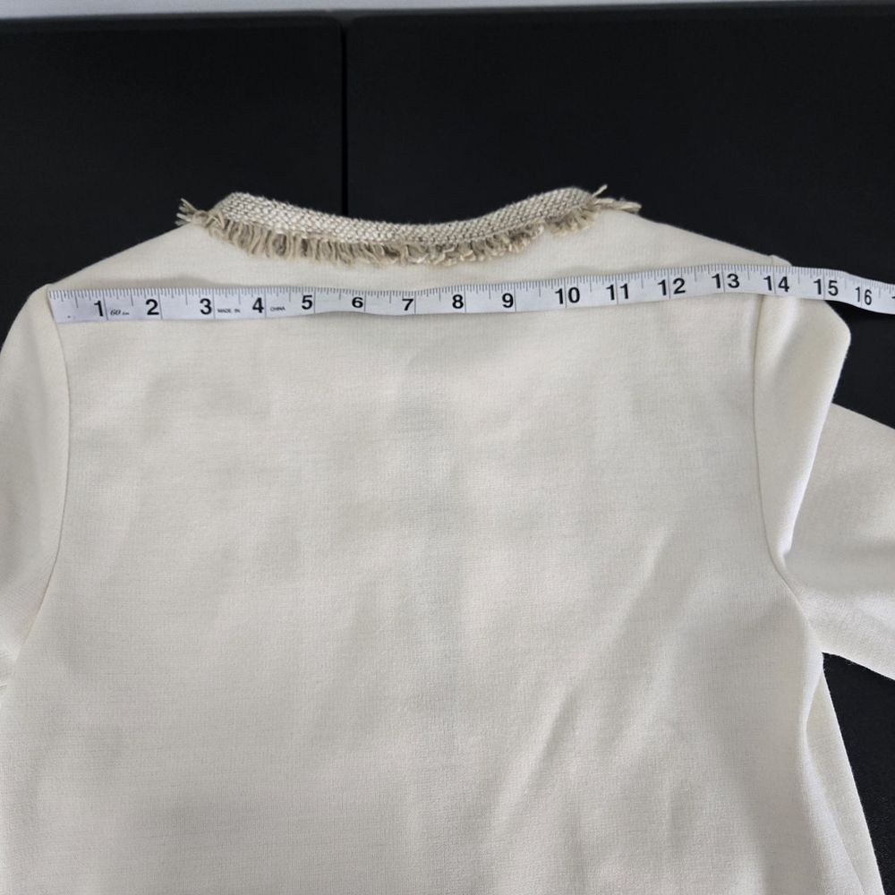 St John Womens Fringe Santana Knit Jacket Size 2 Cream Wool Old Money Preppy - Picture 9 of 9
